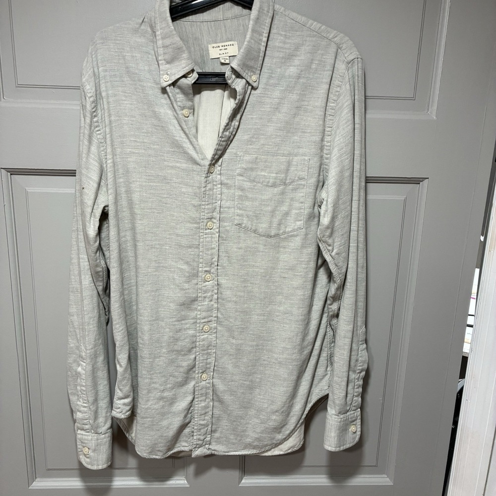 Club Monaco Mens Medium Long Sleeve Slim Fit Shirt Gray Casual Preppy Work Wear
